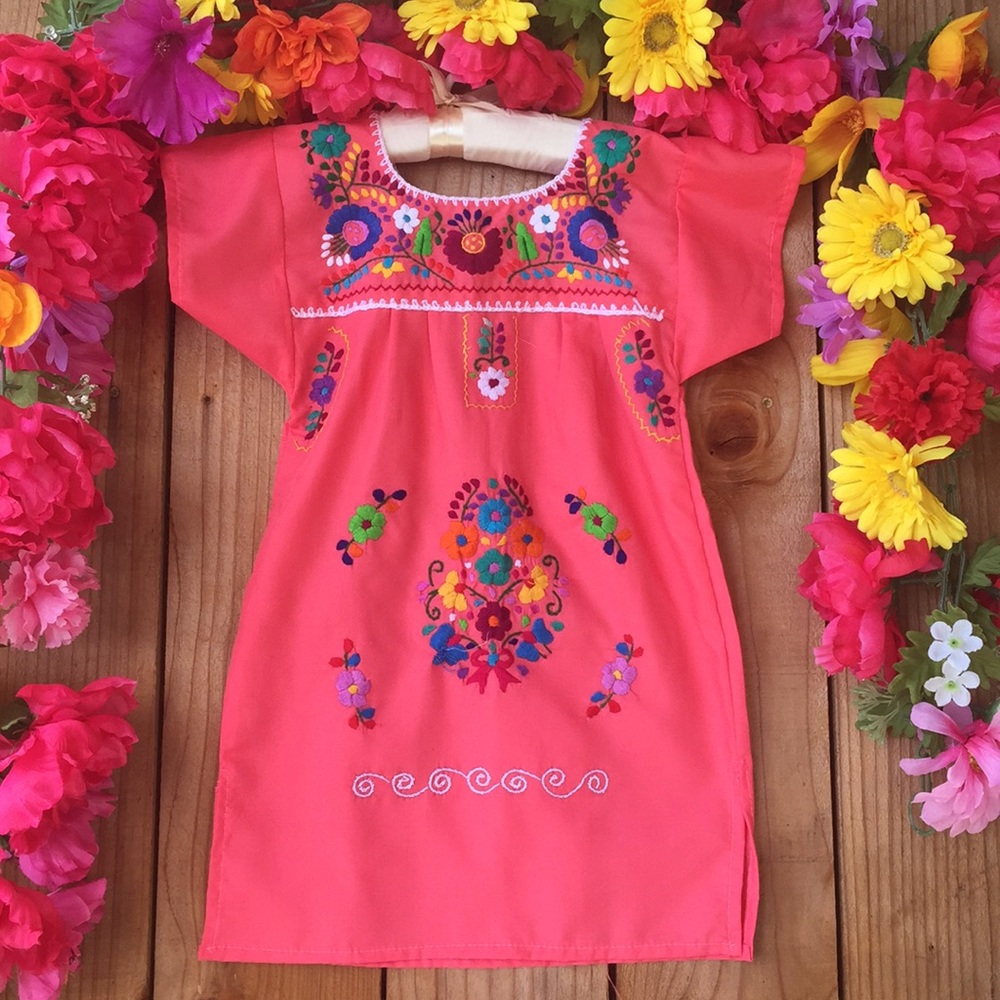 Mexican Embroidered Pink Dresses Size Variations